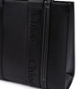 Chloé Black Woody Embroidered Logo Leather Medium Tote Bag