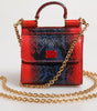 Dolce & Gabbana Red Blue Leather Sicily Crossbody Chain SatchelBorse Bag
