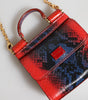 Dolce & Gabbana Red Blue Leather Sicily Crossbody Chain SatchelBorse Bag