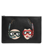 Dolce & Gabbana Black Leather #DGFAMILY Embellished Men Clutch Pouch Bag