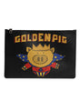 Dolce & Gabbana Black Leather Golden Pig Print Men Clutch Pouch Borse Bag