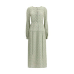 Kristina Ti Silk long Dress with foliage print