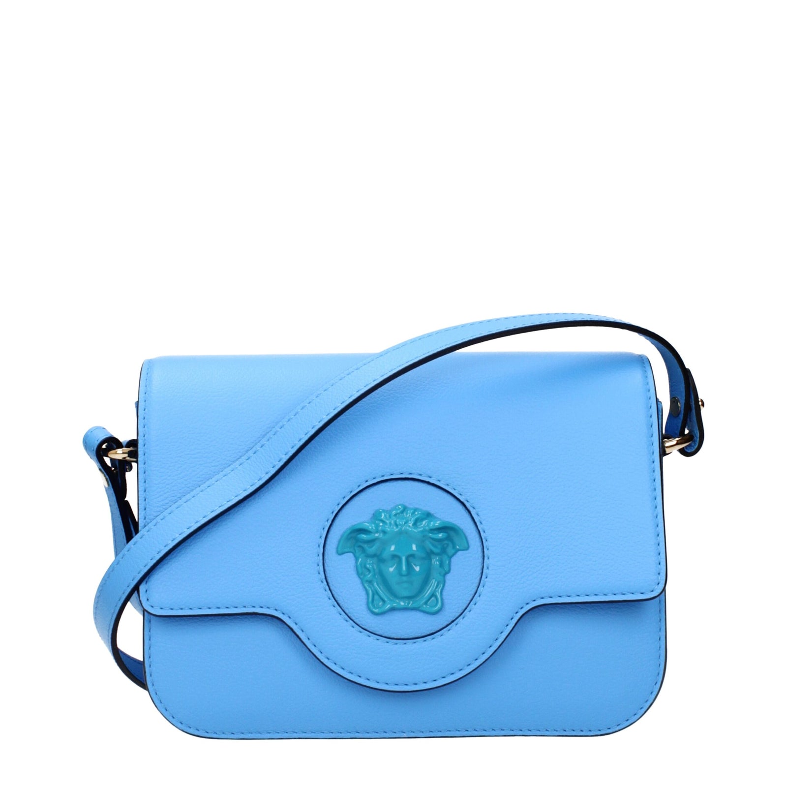 Versace Light Blue Leather Crossbody Bags