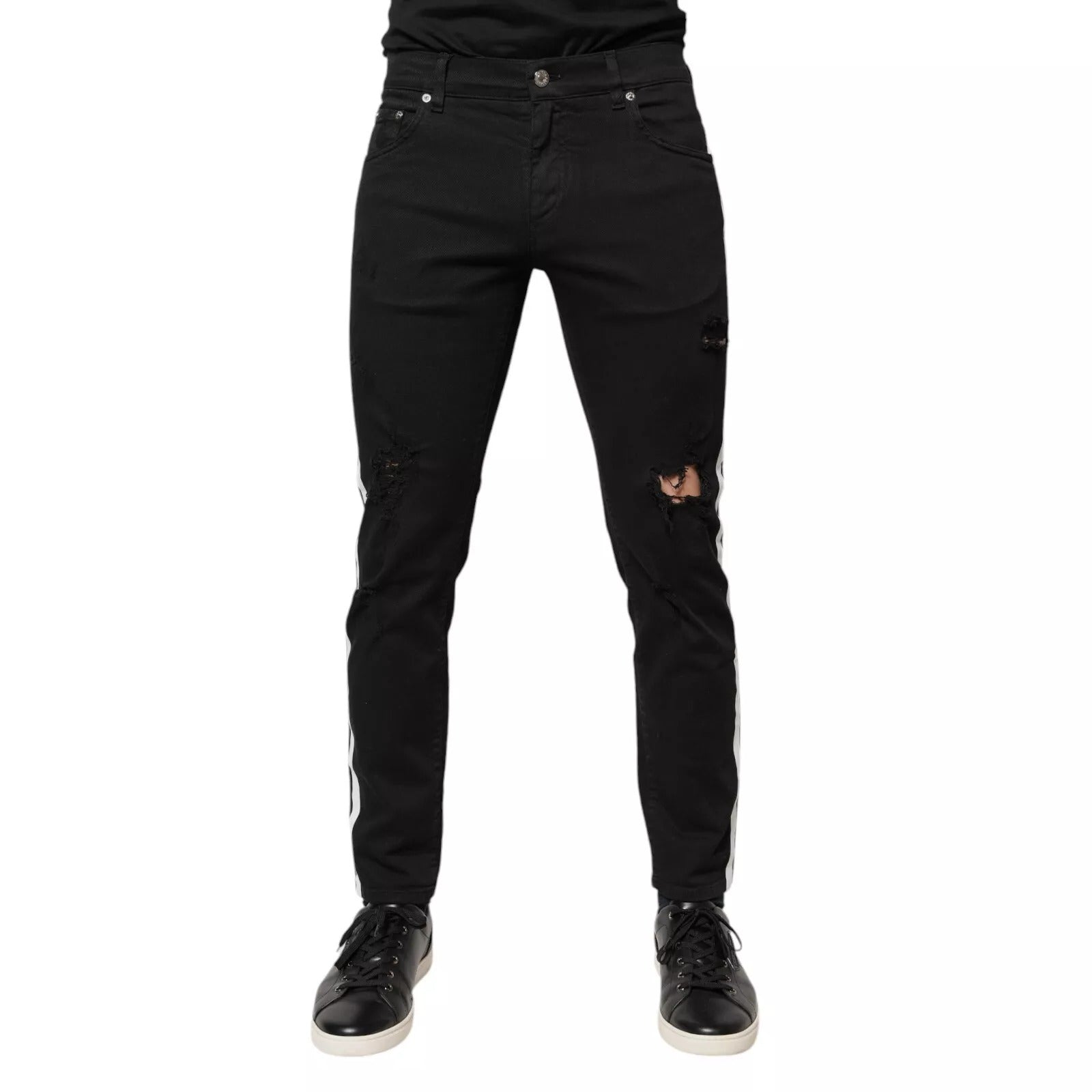 Dolce & Gabbana Black Tattered White Lining Skinny Denim Jeans