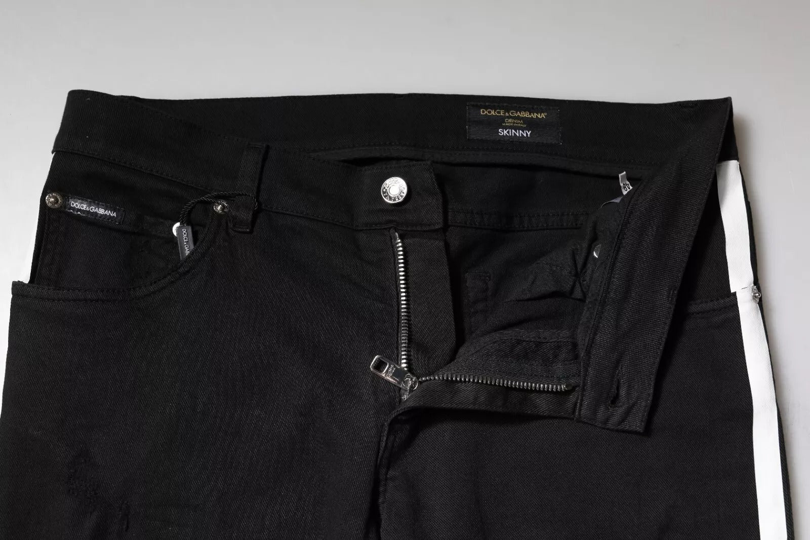 Dolce & Gabbana Black Tattered White Lining Skinny Denim Jeans
