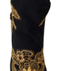 Dolce & Gabbana Black Gold Embroidery Crystal Boots Shoes