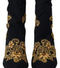 Dolce & Gabbana Black Gold Embroidery Crystal Boots Shoes