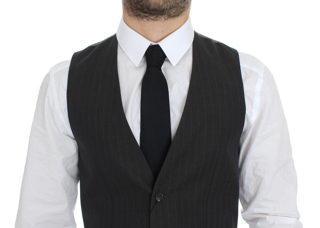 Dolce & Gabbana Gray Striped Formal Dress Gilet Vest