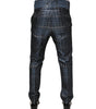 Dolce & Gabbana Blue Silver Shiny Silk Skinny Men Trouser Pants