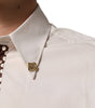 Dolce & Gabbana Cream White Cotton Polka Dot Slim Fit Shirt