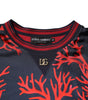 Dolce & Gabbana Silk Navy Red Coral Print Pullover Sweater