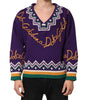 Dolce & Gabbana Purple Wool DG Logo Men Knit Pullover Sweater