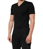 Dolce & Gabbana Black Cotton Plain V-Neck Men Shirt T-shirt