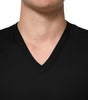 Dolce & Gabbana Black Cotton Plain V-Neck Men Shirt T-shirt