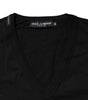 Dolce & Gabbana Black Cotton Plain V-Neck Men Shirt T-shirt