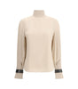 Brunello Cucinelli Silk turtleneck Blouse with Precious Bracelets
