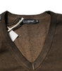 Dolce & Gabbana Dark Brown Cotton Tattered Logo Men T-shirt