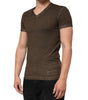 Dolce & Gabbana Dark Brown Cotton Tattered Logo Men T-shirt