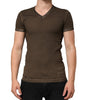 Dolce & Gabbana Dark Brown Cotton Tattered Logo Men T-shirt