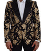 Dolce & Gabbana Gold Black Floral Embroidered Jacket Blazer