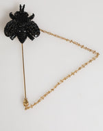 Dolce & Gabbana Lapel Pin Gold Brass Black Crystal Bee Accessories Brooch