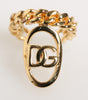 Dolce & Gabbana Gold Tone Brass Oval DG Logo Chain Adjustable Ring