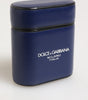 Dolce & Gabbana Blue Leather Logo Print Flip Holder Men Airpods Case
