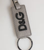 Dolce & Gabbana Gray Leather Logo Metal Ring Keychain Holder Keyring