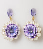 Dolce & Gabbana Purple Floral Crystal Pearl Drop Clip-On Statement Earrings