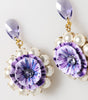 Dolce & Gabbana Purple Floral Crystal Pearl Drop Clip-On Statement Earrings