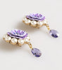 Dolce & Gabbana Purple Floral Crystal Pearl Drop Clip-On Statement Earrings