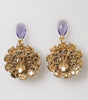 Dolce & Gabbana Purple Floral Crystal Pearl Drop Clip-On Statement Earrings