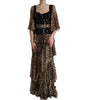 Dolce & Gabbana Leopard Print Silk Sequin Ruffle Maxi Dress