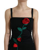 Dolce & Gabbana Black Wool Sleeveless Rose Applique Dress