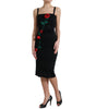 Dolce & Gabbana Black Wool Sleeveless Rose Applique Dress