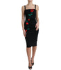 Dolce & Gabbana Black Wool Sleeveless Rose Applique Dress