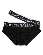 Dolce & Gabbana Black Cotton Elastic Logo Waistband Swimwear