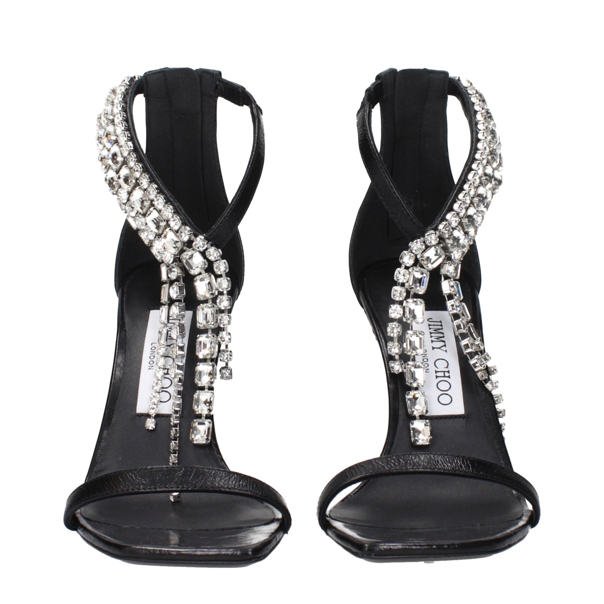 Jimmy Choo Black Leather Stiletto Heels Sandals