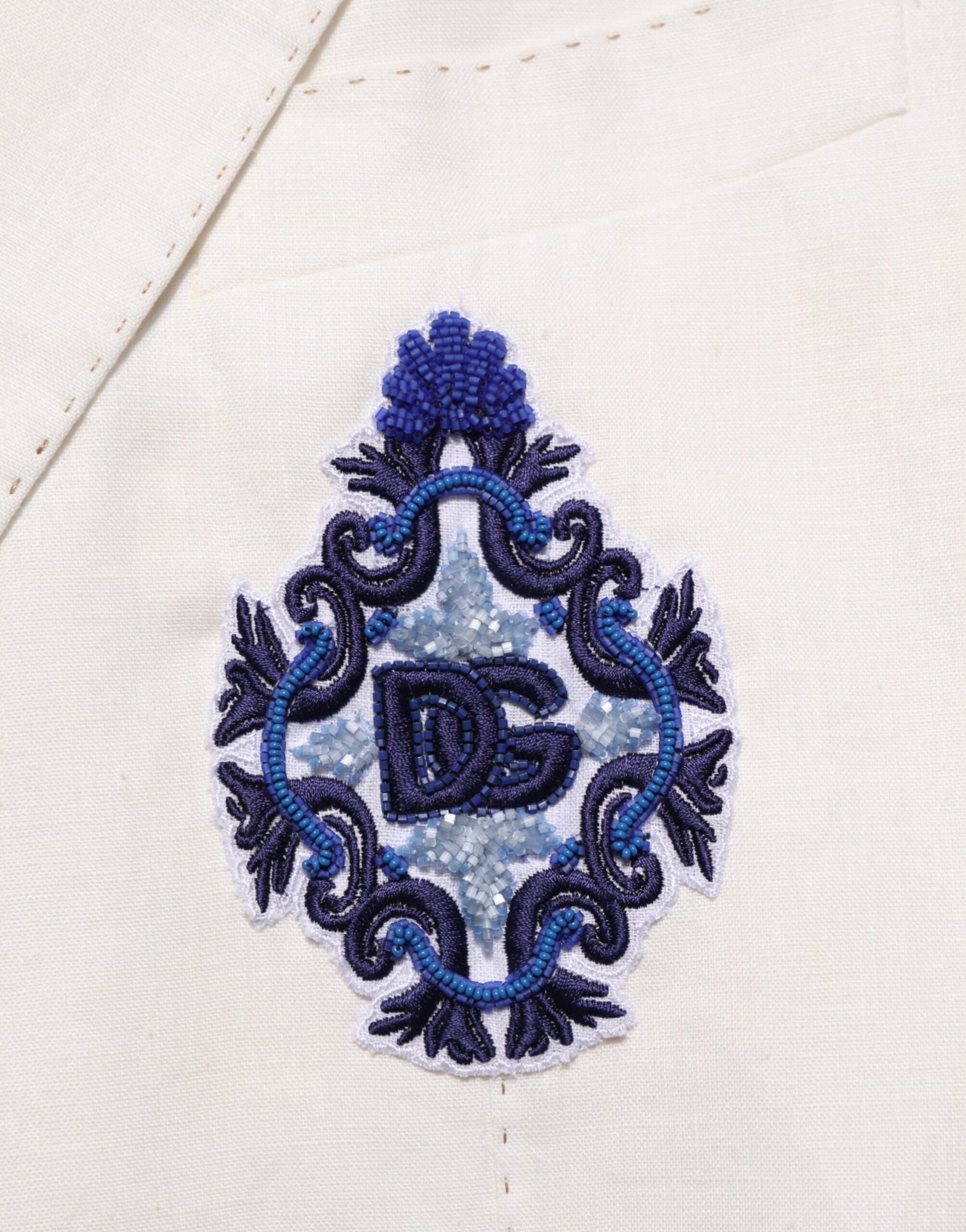 Dolce & Gabbana Light Cream Linen Embroidered 2 Piece Suit
