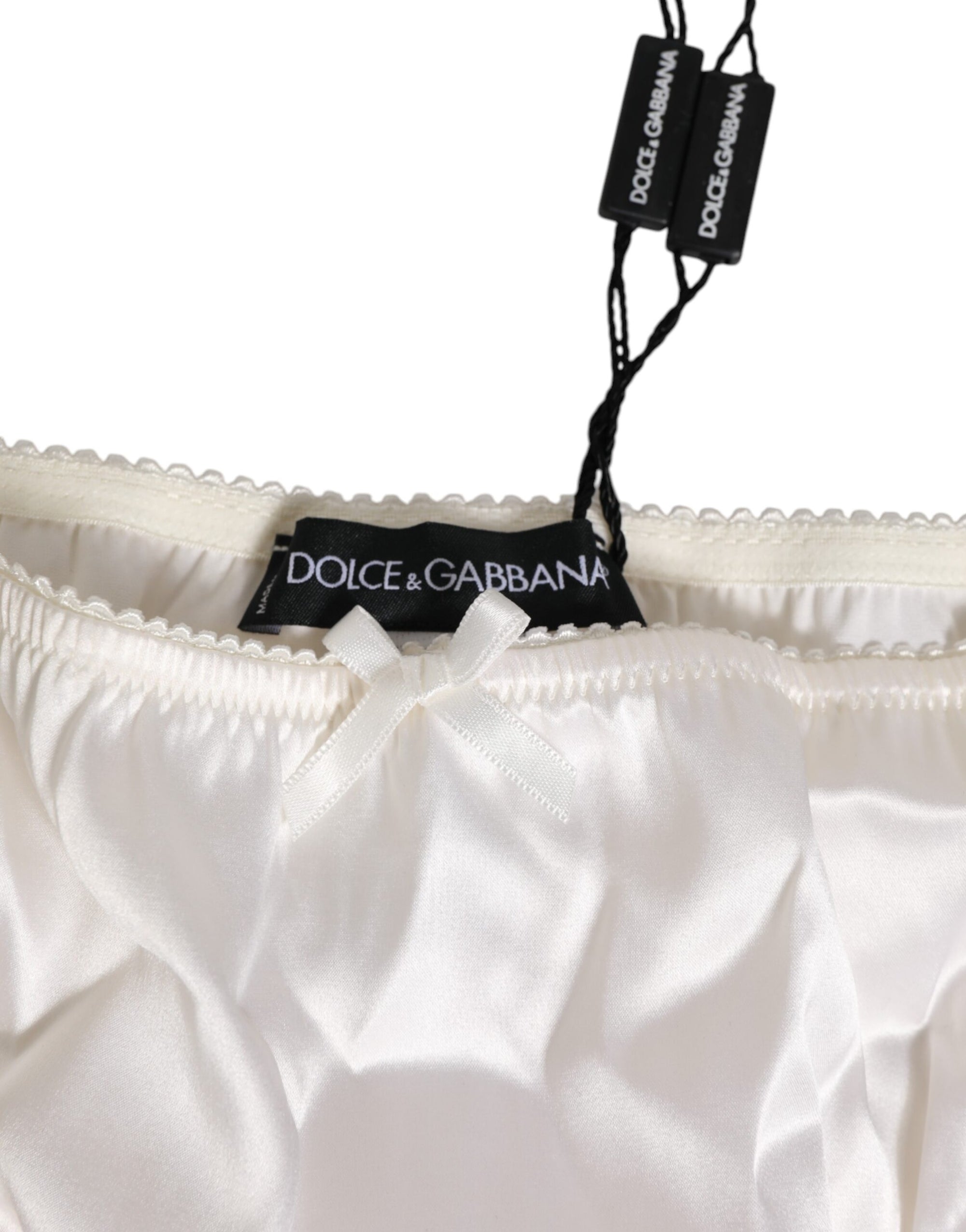 Dolce & Gabbana Ivory White Silk Satin Lace Trim Panty  Underwear