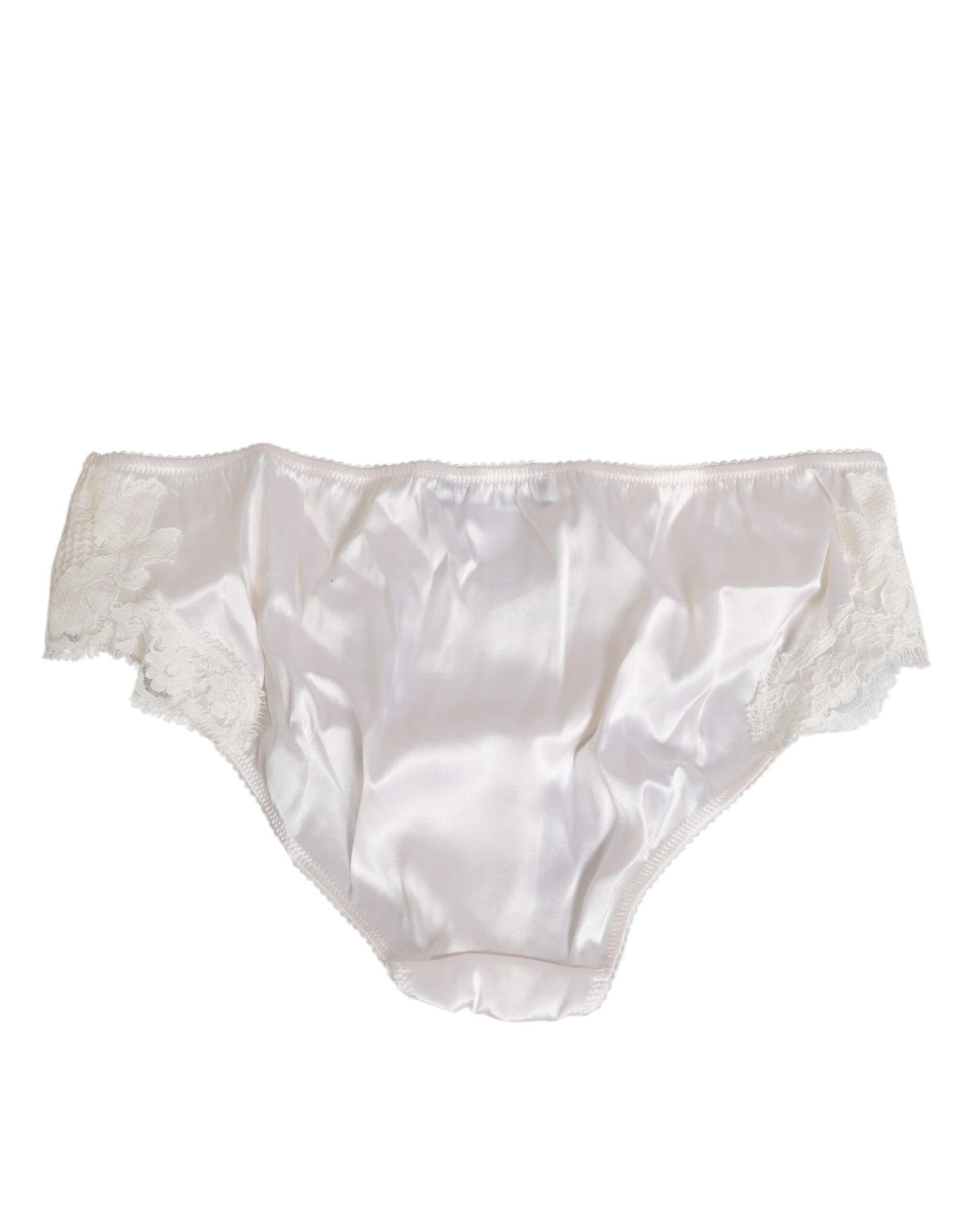 Dolce & Gabbana Ivory White Silk Satin Lace Trim Panty  Underwear