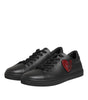 Dolce & Gabbana Black Leather Crystal Heart Sneakers  Shoes