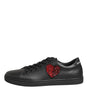 Dolce & Gabbana Black Leather Crystal Heart Sneakers  Shoes