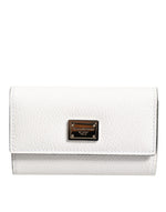 Dolce & Gabbana White Leather Card Case Holder Wallet Gold Logo Plate  Key Holder