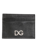 Dolce & Gabbana Black Leather Crystal DG Logo Embellished Card Holder Wallet