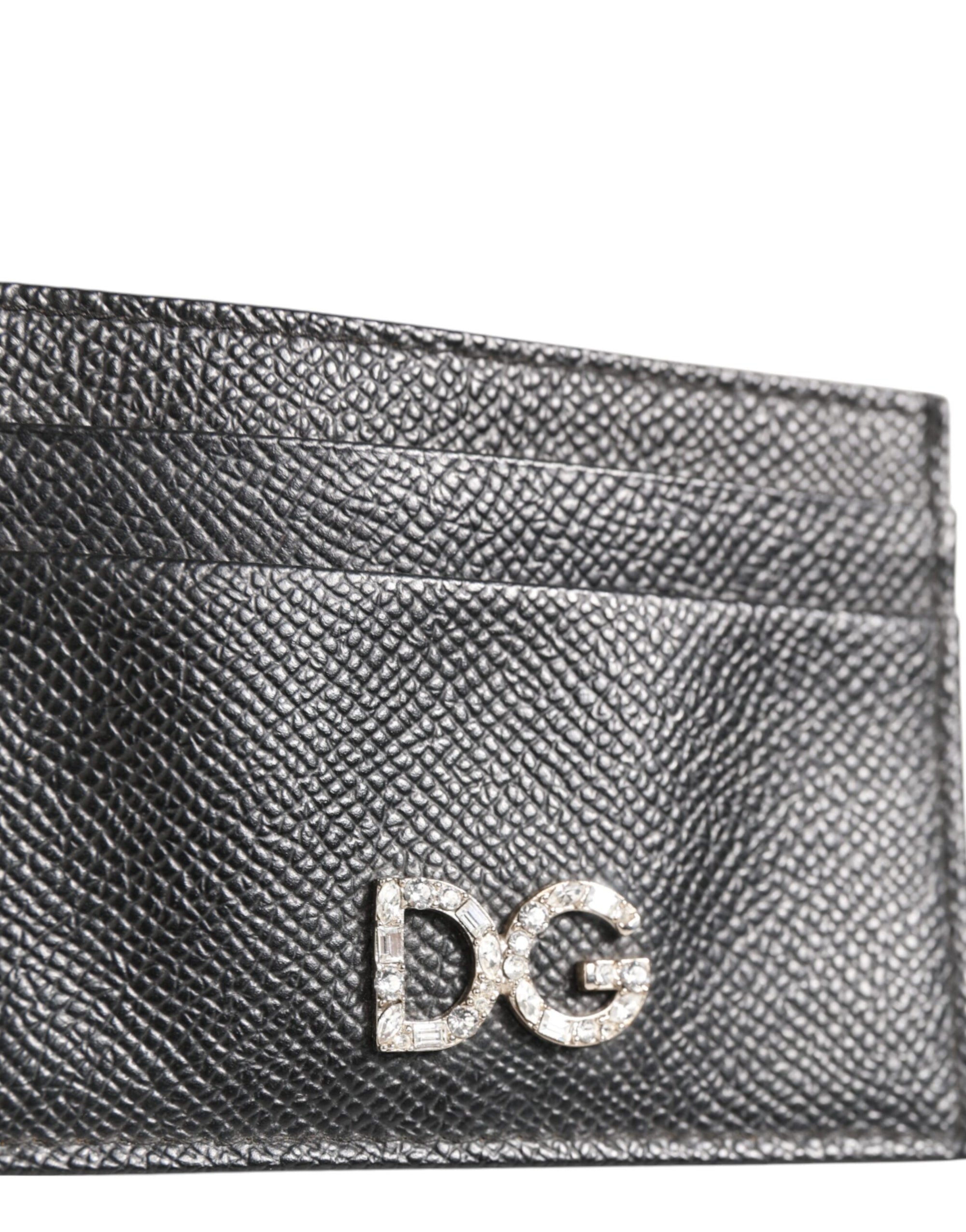 Dolce & Gabbana Black Leather Crystal DG Logo Embellished Card Holder Wallet