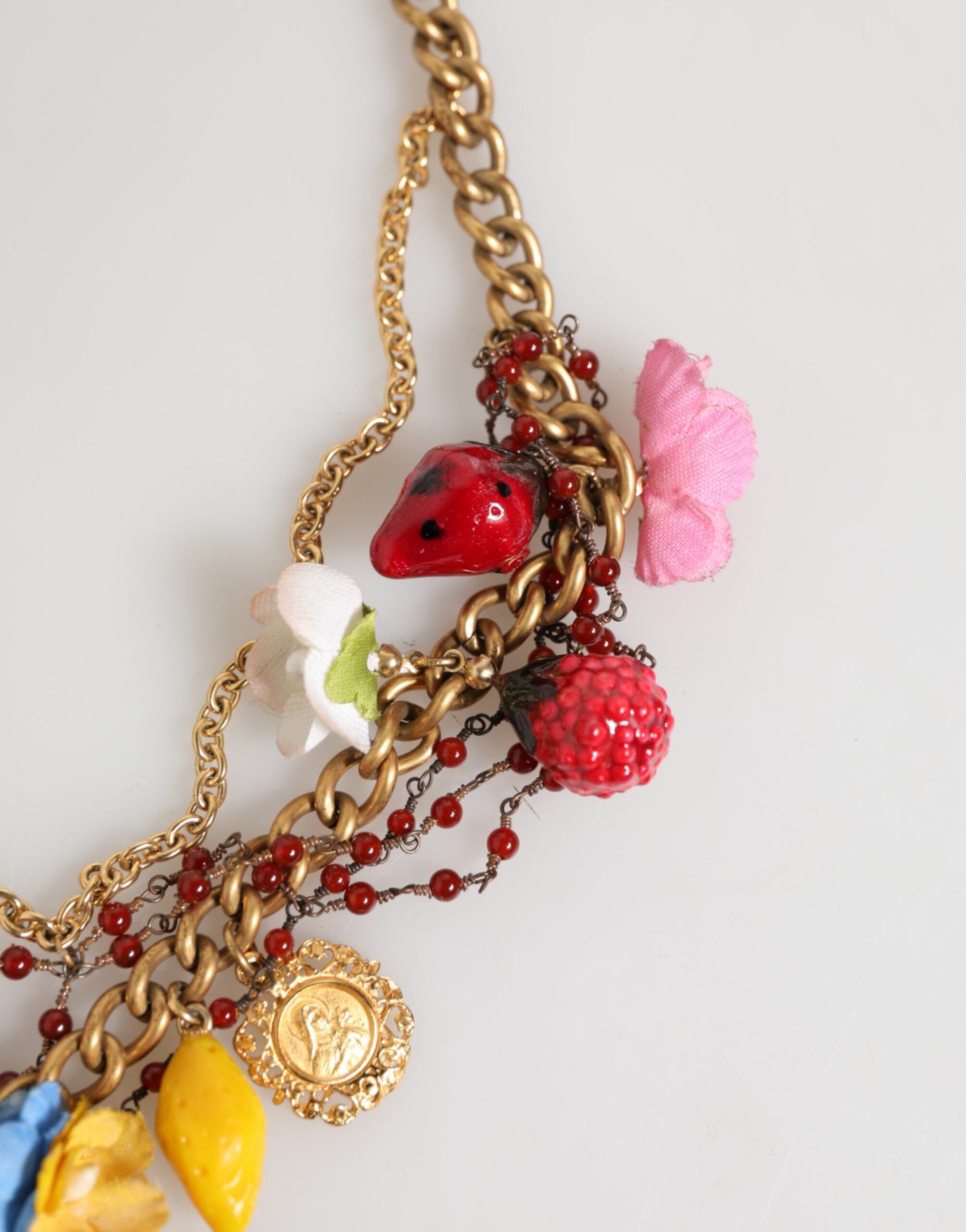 Dolce & Gabbana Estate Multicolor Floral Fruit Gold Chain Statement Necklace