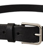 Dolce & Gabbana Calf Leather Silver Tone Black Metal Buckle Belt