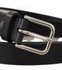 Dolce & Gabbana Calf Leather Silver Tone Black Metal Buckle Belt