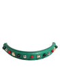 Dolce & Gabbana Green Embellished Leather Bag Handle Women Shoulder Strap